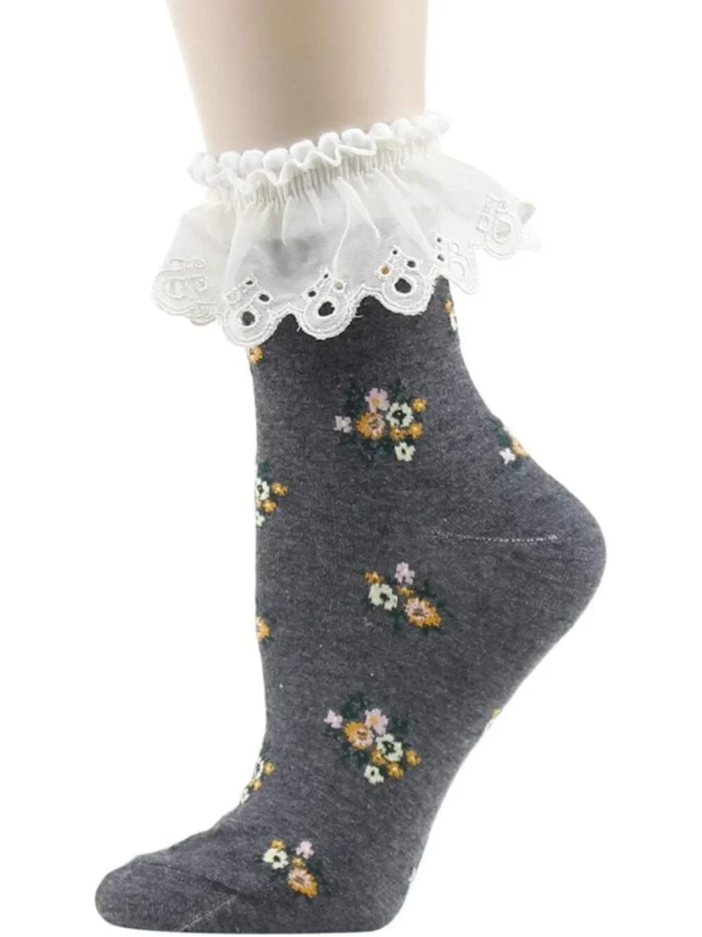 Colorful Floral Lace Ruffle Ankle Socks - Fun Casual Cotton 4/5/6 Pairs